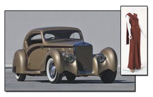1937 Delage D8-120 by Letourneur et Marchand Bergdorf Goodman Evening Dress 1938 Petersen Automotive Museum Automotivated exhibit