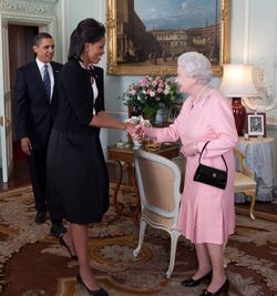 Michelle Obama greets Queen Elizabeth II