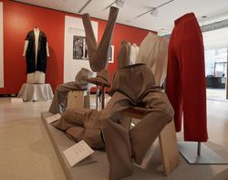Slacks and jodhpurs worn by Katharine Hepburn at the NYPL. Image credit: The Associated Press.