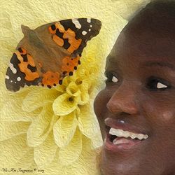 Pale-Yellow-Dahlia-&-Butterfly-&-Woman-1-Art